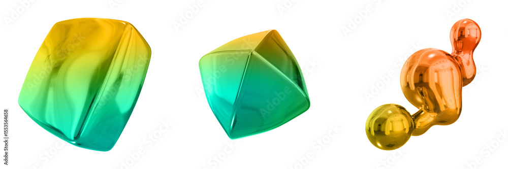 Fototapete 3d abstract shape objects, 3d rendering metallic gradient shape design element, futuristic, shiny de