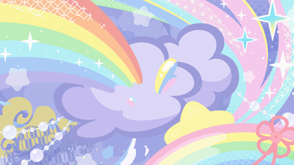 和風のユニコーンのためのメルヘンな背景イラスト_16:9