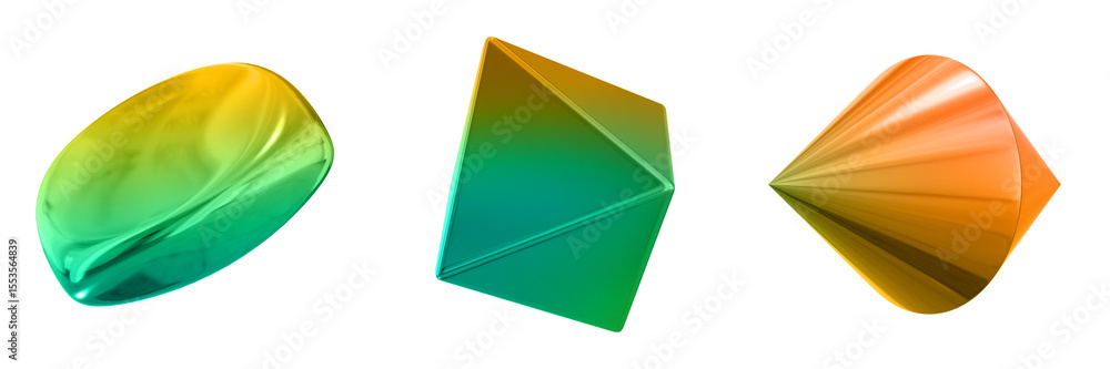 Fototapete 3d abstract shape objects, 3d rendering metallic gradient shape design element, futuristic, shiny de