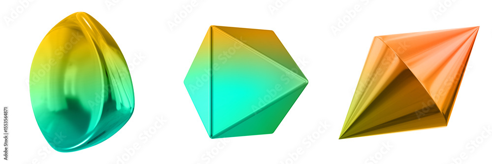 Fototapete 3d abstract shape objects, 3d rendering metallic gradient shape design element, futuristic, shiny de