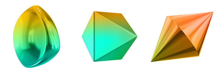 3D Abstract Shape Objects, 3d rendering metallic gradient shape design element, futuristic, shiny design