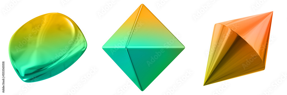 Fototapete 3d abstract shape objects, 3d rendering metallic gradient shape design element, futuristic, shiny de