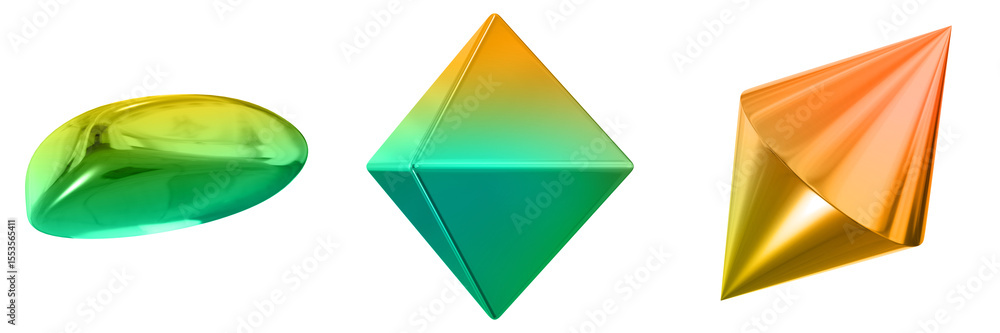Fototapete 3d abstract shape objects, 3d rendering metallic gradient shape design element, futuristic, shiny de