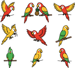 Pixel Art Parrots: Colorful Bird Illustrations for Design Projects