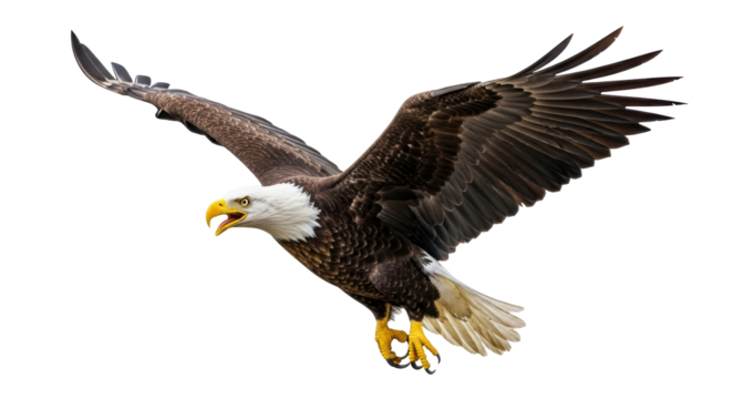 Isolated bald eagle flying