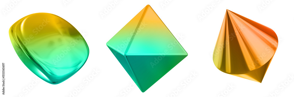 Fototapete 3d abstract shape objects, 3d rendering metallic gradient shape design element, futuristic, shiny de
