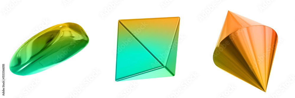Fototapete 3d abstract shape objects, 3d rendering metallic gradient shape design element, futuristic, shiny de