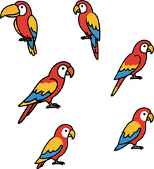 Vibrant Scarlet Macaw Birds: Colorful Tropical Parrot Illustration