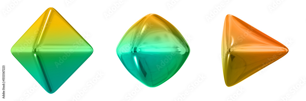 Fototapete 3d abstract shape objects, 3d rendering metallic gradient shape design element, futuristic, shiny de