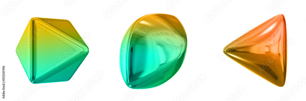 Fototapete 3d abstract shape objects, 3d rendering metallic gradient shape design element, futuristic, shiny de