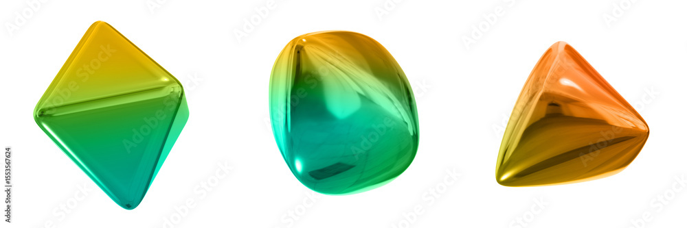Fototapete 3d abstract shape objects, 3d rendering metallic gradient shape design element, futuristic, shiny de
