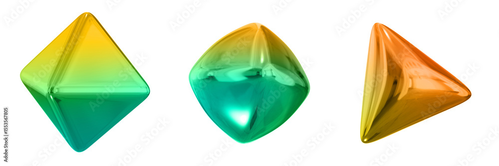 Fototapete 3d abstract shape objects, 3d rendering metallic gradient shape design element, futuristic, shiny de