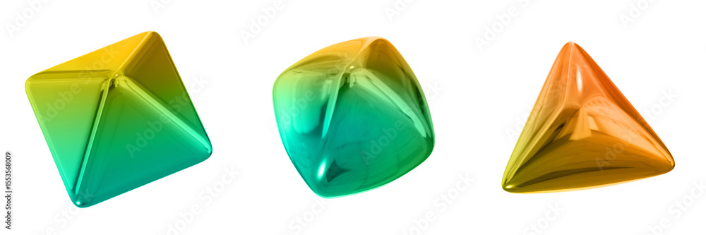 Fototapete 3d abstract shape objects, 3d rendering metallic gradient shape design element, futuristic, shiny de
