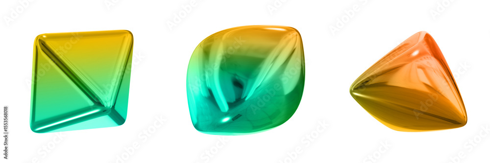Fototapete 3d abstract shape objects, 3d rendering metallic gradient shape design element, futuristic, shiny de