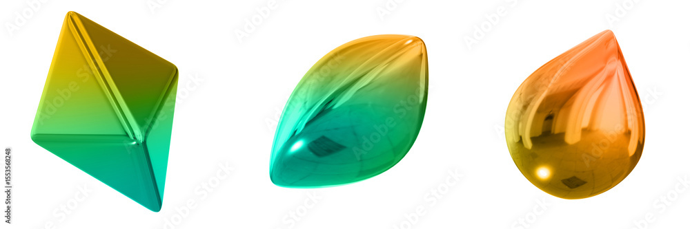 Fototapete 3d abstract shape objects, 3d rendering metallic gradient shape design element, futuristic, shiny de
