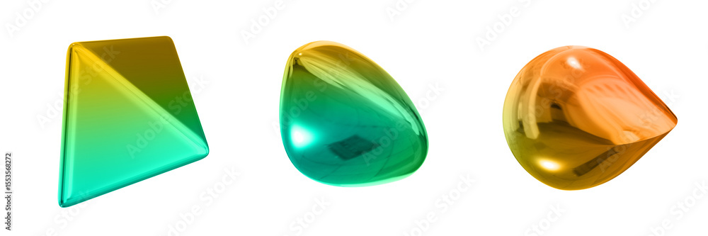Fototapete 3d abstract shape objects, 3d rendering metallic gradient shape design element, futuristic, shiny de
