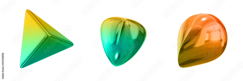 Fototapete 3d abstract shape objects, 3d rendering metallic gradient shape design element, futuristic, shiny de
