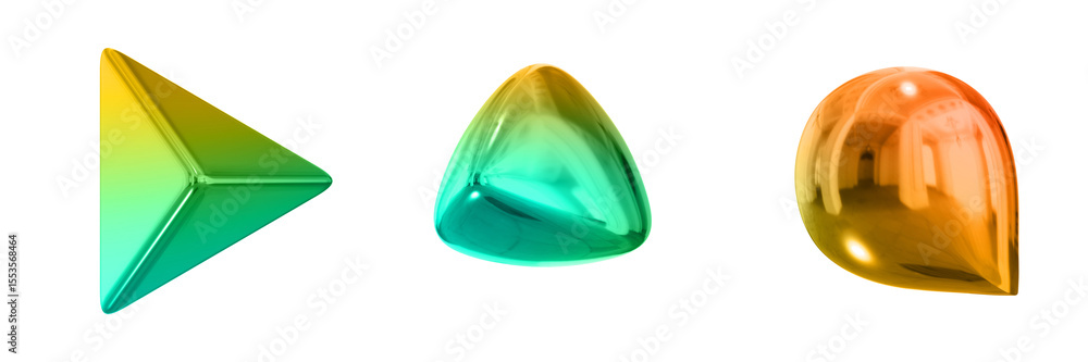 Fototapete 3d abstract shape objects, 3d rendering metallic gradient shape design element, futuristic, shiny de