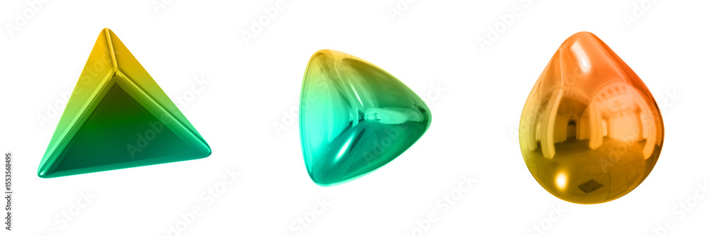 Fototapete 3d abstract shape objects, 3d rendering metallic gradient shape design element, futuristic, shiny de