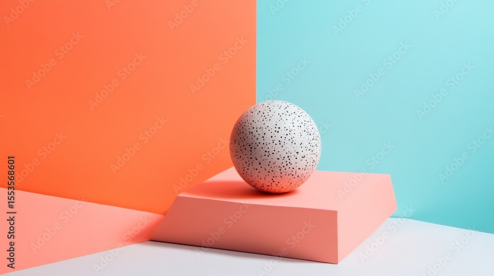 Aufkleber minimal geometric background with orange and blue color block and sphere for abstract design photogr