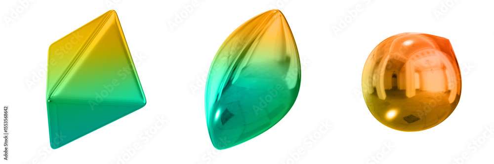 Fototapete 3d abstract shape objects, 3d rendering metallic gradient shape design element, futuristic, shiny de