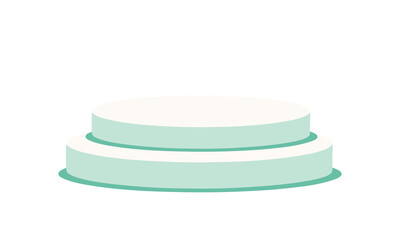 A minimalist two tier round cake with a pale cream top layer and a mint green bottom layer presented on a clean white background with a subtle shadow effect