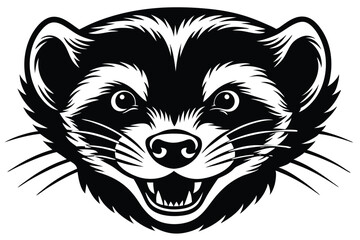 The stylized badger head displays striking black and white contrast with sharp teeth revealed