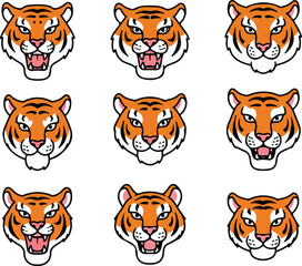 Pixel Art Tiger Heads: Nine Unique Designs for Digital Projects