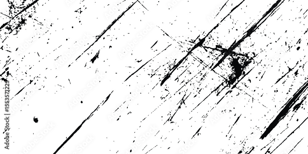 Poster A black and white background with black lines and splatters isolated on white background.
Abstract black scratch marks line on a white background. Intricate designs of lines and dots in various sizes,