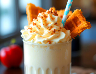 Milkshake with caramel and waffle topping