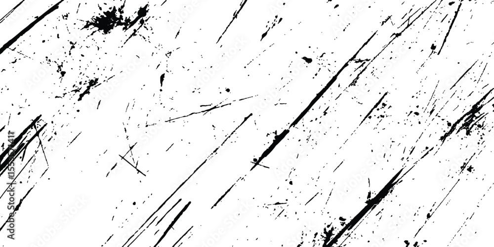 Poster A black and white background with black lines and splatters isolated on white background.
Abstract black scratch marks line on a white background. Intricate designs of lines and dots in various sizes,
