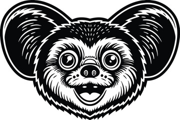 Cheerful black and white lemur face shows an adorable smile expression perfectly