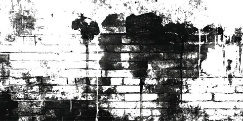 Grunge brick wall black and white background. Grunge brick wall isolated on transparent background. Texture of a brick wall with cracks and scratches which can be used as a background