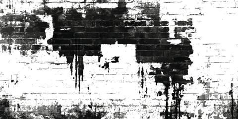 Grunge brick wall black and white background. Grunge brick wall isolated on transparent background. Texture of a brick wall with cracks and scratches which can be used as a background