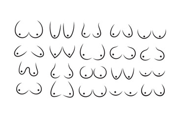  A diverse set of minimalist breast icons in various shapes and sizes, celebrating body positivity and anatomical variation. Ideal for health, wellness, and body vector.