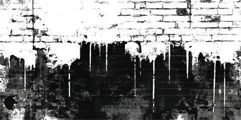 Grunge brick wall black and white background. Grunge brick wall isolated on transparent background. Texture of a brick wall with cracks and scratches which can be used as a background