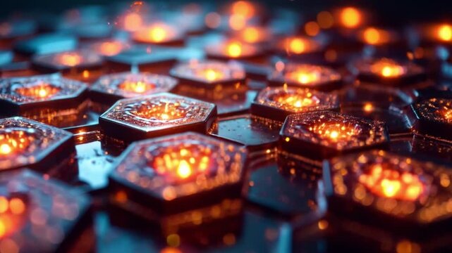 Burning candles in a church blending with computer circuit board technology 4k unique Abstract video