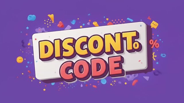 Vibrant discount code graphic with playful elements, ideal for promotional materials and marketing