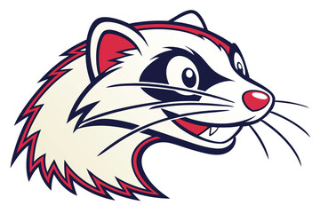 Creamy weasel head shows cute teeth with a navy mark and a red nose