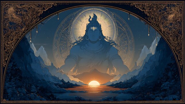 Shivas cosmic presence amidst mountains and sea