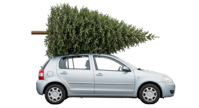 Isolated Car and Christmas Tree - Powered by Adobe
