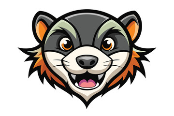 Cartoon raccoon head featuring orange and gray fur shows its teeth smiling