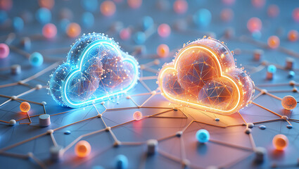 Abstract cloud computing concept depicting data storage and network connectivity
