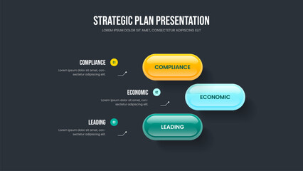 Modern Visualization Three Step Diagram Slide Template. Marketing Profile Slideshow Layout Vector Illustration. Financial Solution 3 Element Infographic Frame Design.
