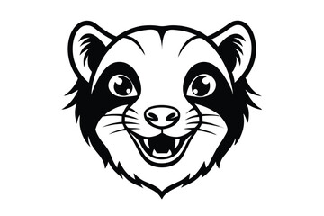 Ferret head outlined mascot features a smiling visage with striking black and white accents