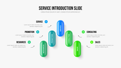 Enterprise Insight Slideshow Design Vector Illustration. Marketing Overview 5 Step Infographic Frame Layout. Corporate Planning Five Option Diagram Slide Template.