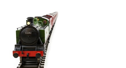 Fototapeta premium A Classic Green Steam Engine Train Traveling on Tracks