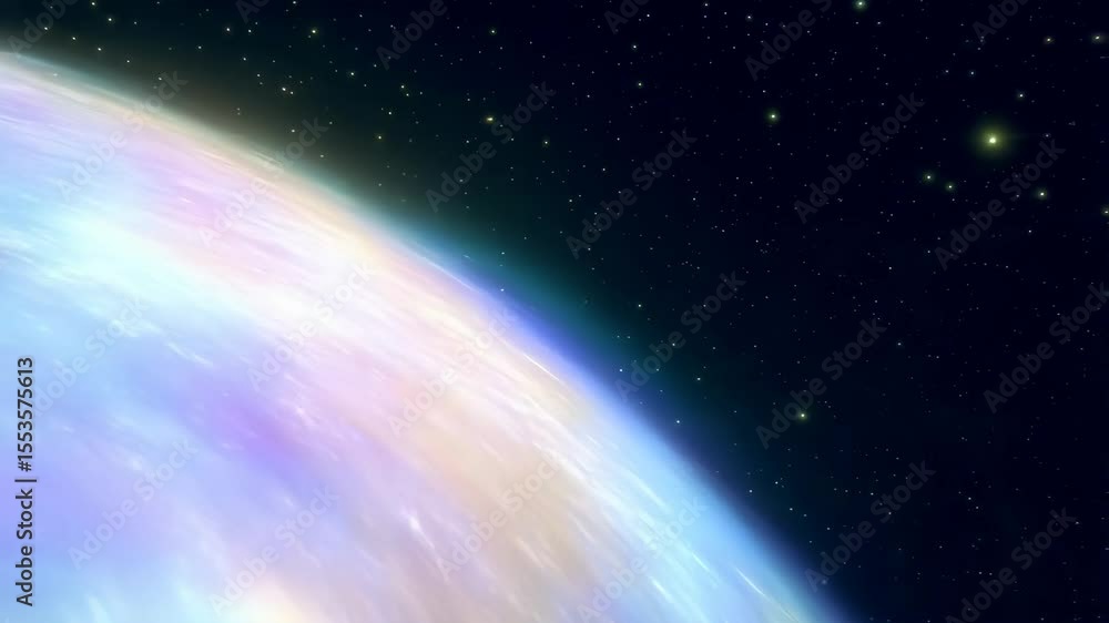 Poster creative background with view of colorful planet in deep space with stars - cosmic scene for abstrac