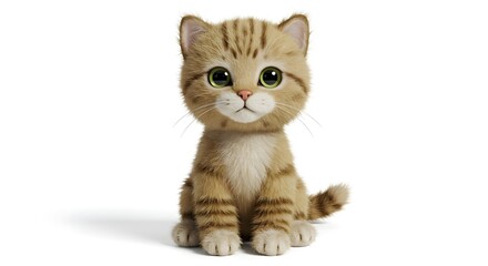 Adorable Fluffy Orange Tabby Kitten Sitting and Looking Forward