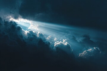 Dramatic sky, sunlight breaking through dark clouds